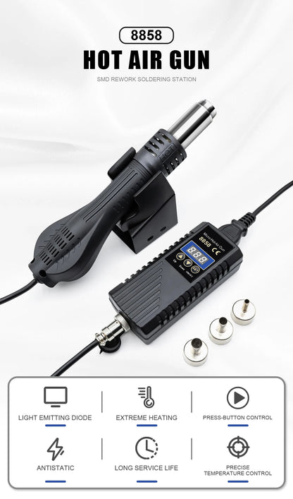 JCD 8858 Mikropistolet na gorące powietrze 750W Stacja lutownicza do poprawek LCD Cyfrowa suszarka do włosów do lutowania 110V Opalarka Narzędzia do naprawy spawalniczej