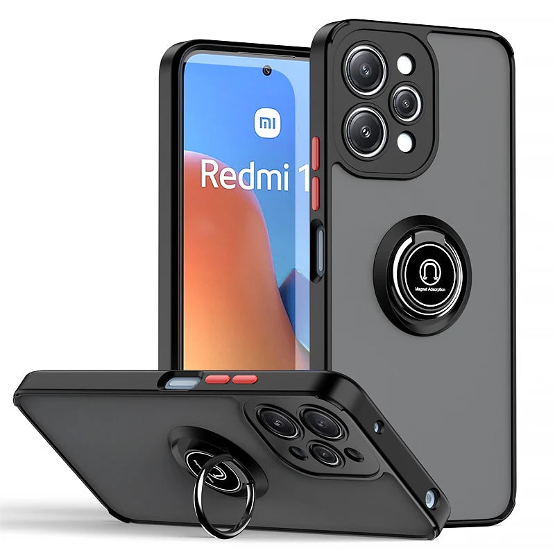 Matte Armor Hard PC Case For Xiaomi Redmi 12 4G 5G Car Magnetic Holder Ring Kickstand Phone Cover for Redmi12 Shockproof Funda