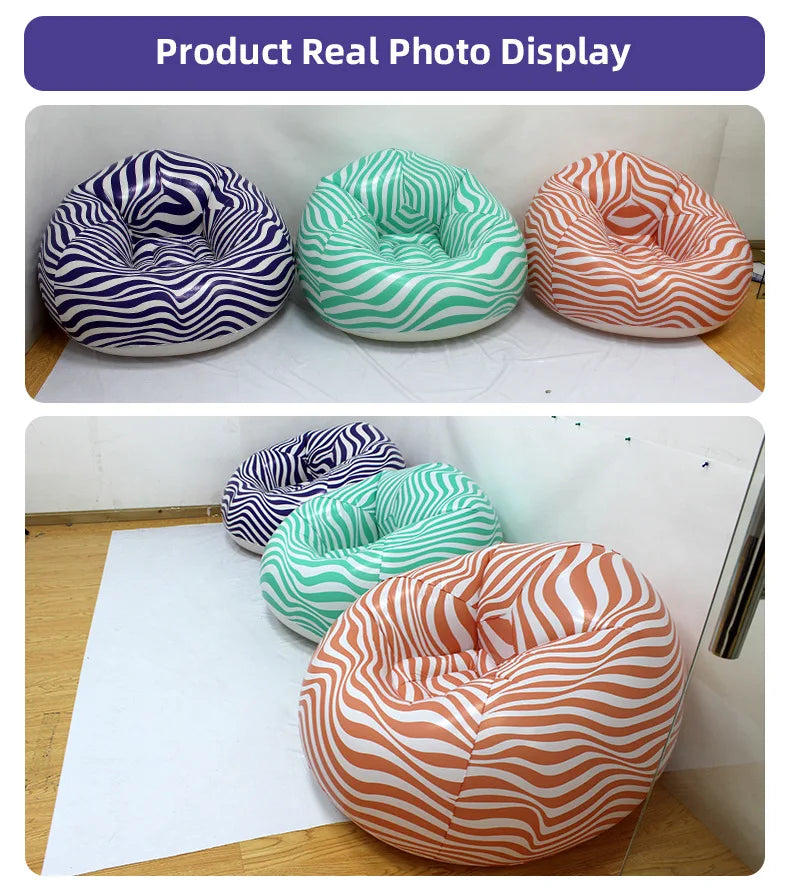 Portable Lazy Sofa Ball Shape Striped Inflatable Sofa for Outdoor Camping Picnic Comfortable Seat Cushion with Carry Bag