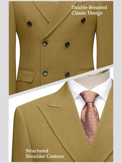  Hot Trend Mustard Yellow Double Breasted Men Suit 2PCS Luxury Slim Fit Blazer Pants Stylish Daily Party Dating Outfit