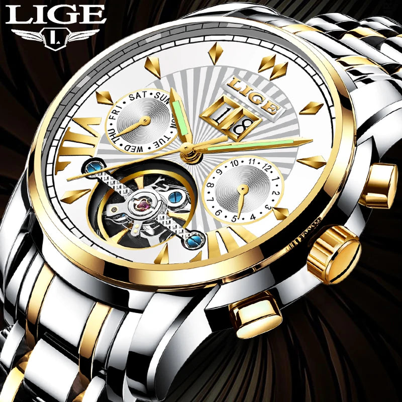 2026 LIGE Automatic Mechanical Wrist Watches For Men Top Brand Luxury Tourbillon Men Watch Fashion Business Waterproof Watch Men