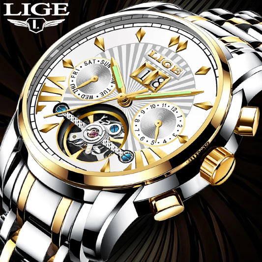 2026 LIGE Automatic Mechanical Wrist Watches For Men Top Brand Luxury Tourbillon Men Watch Fashion Business Waterproof Watch Men