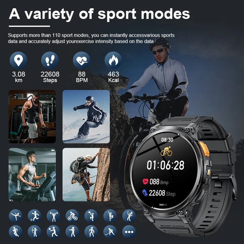 LIGE 1.85-inch AMOLED Smart Watch Men with LED Flashlight IP68 Waterproof Smartwatch 730mAh Bluetooth Call Smartwatches For Men