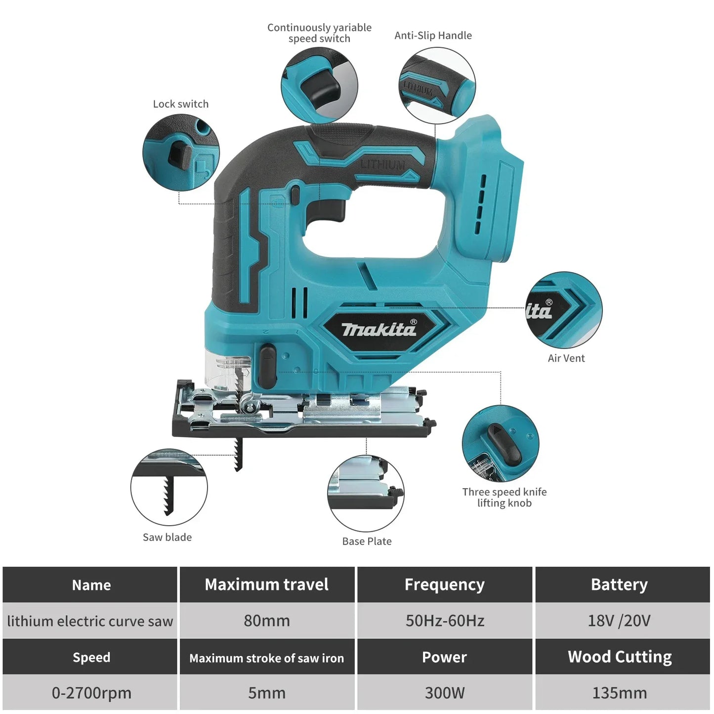 Makita DJV182Z 18V Cordless Barrel Handle Jigsaw Electric Saw with Saw Blade Tool - No Battery Or Charger Included