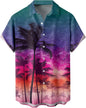 Summer Men's Gradient Sketch Coconut Tree 3D Printed Shirt, Vintage Hawaiian Tropical Quick Drying Loose Shirt