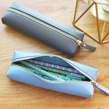 Custom Name Cow Leather Pencil Case Luxury Zipper Business Office Storage Bag Student Pen Bag Personalized Cosmetic Bags Gift