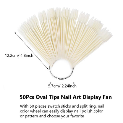 50Pcs Oval Fan-Shaped Swatch Sticks with round Tips for Nail Art Gel Polish Display And Organization