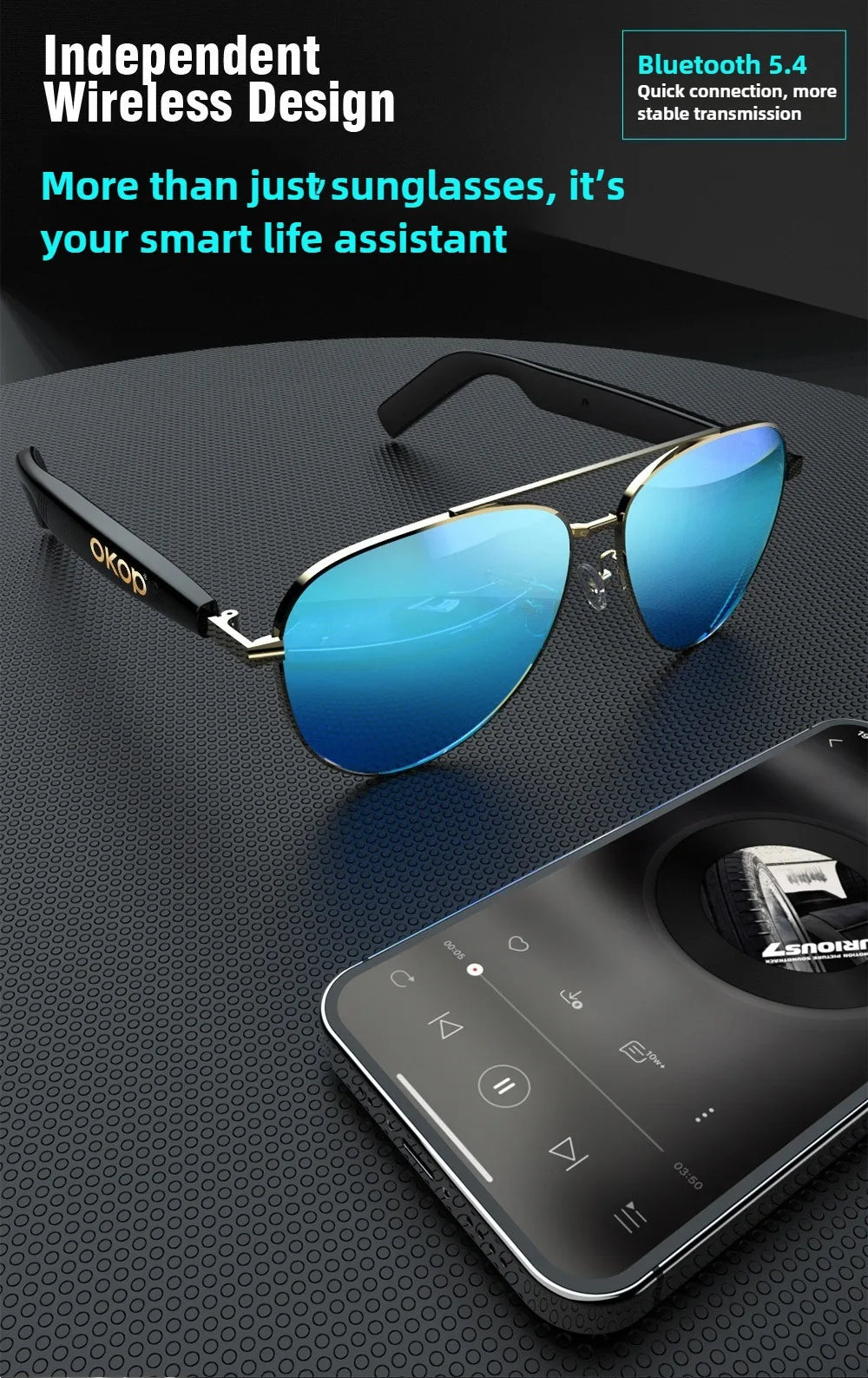 OKOP Smart Bluetooth Glasses,Waterproof Bluetooth Headset,Voice Call Glasses,Anti-blue Light Air Conduction Glasses,AI Glasses