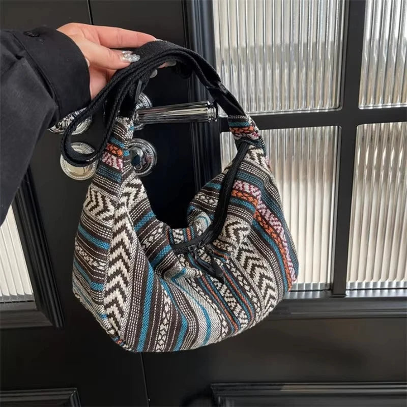 1pcs Crossbody Bags Tribal Style Shoulder Bag Foldable Crossbody Striped Pattern Flag Theme Hand Washable Edge Painted Lining