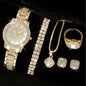 6PCS Women Watch Luxury Elegant Alloy Watch Crystal Wristwatch For Ladies Gift Quartz Watch Alloy Rhinestone Bracelet Montre