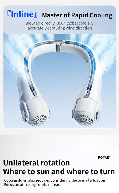Rotor Neck Hanging Portable Fan, USB Rechargeable Adjustable Bladeless Turbo Cooling Fan for Dorm Home Outdoor