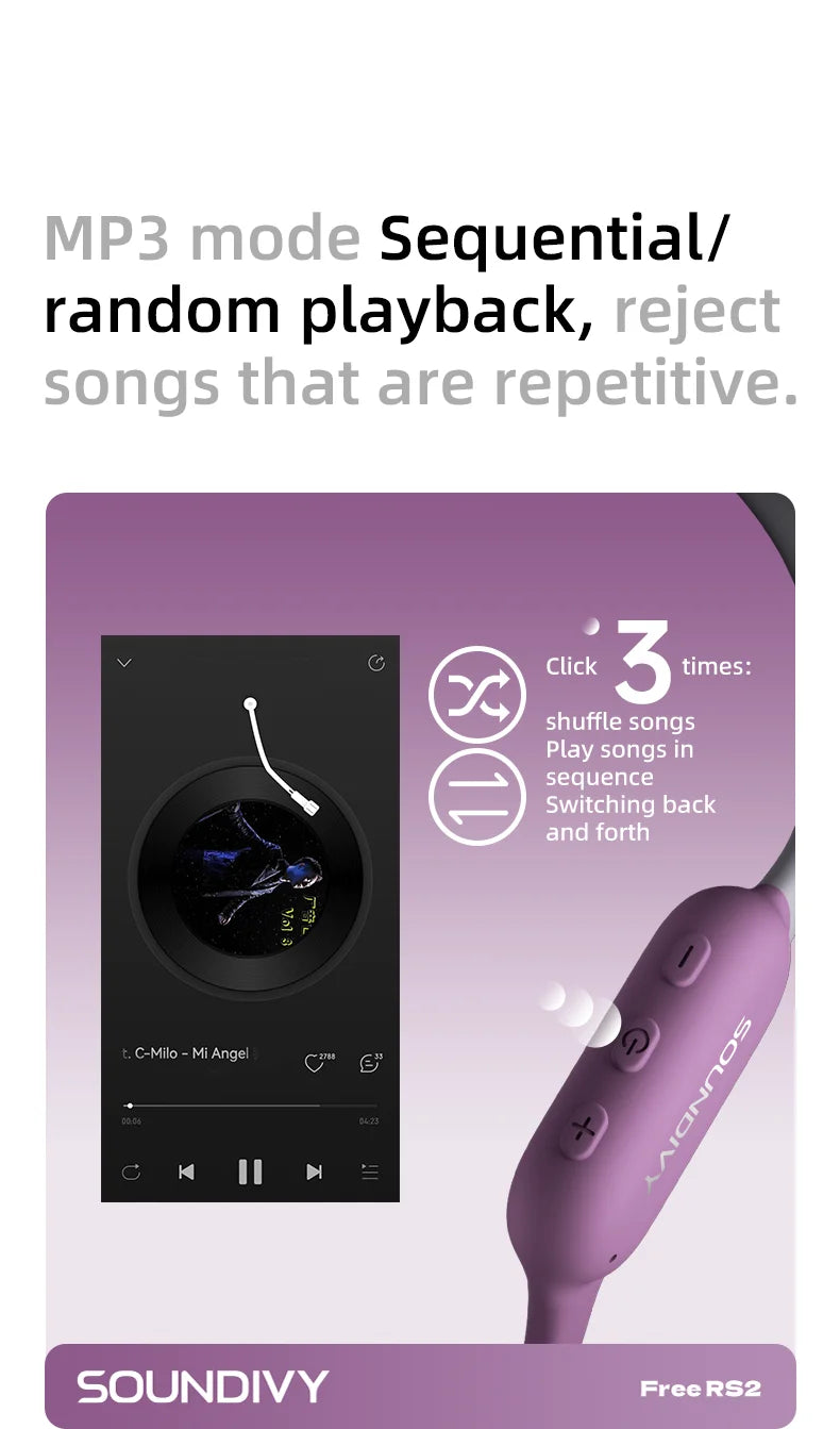 Słuchawki douszne douszne SOUNDITY RS2 z przewodnictwem kostnym, 32 GB pamięci, IPX6, odporne na pot, do biegania i jazdy na rowerze