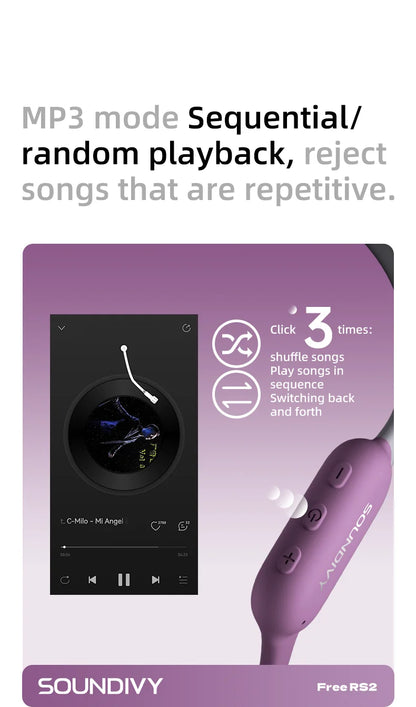 Słuchawki douszne douszne SOUNDITY RS2 z przewodnictwem kostnym, 32 GB pamięci, IPX6, odporne na pot, do biegania i jazdy na rowerze
