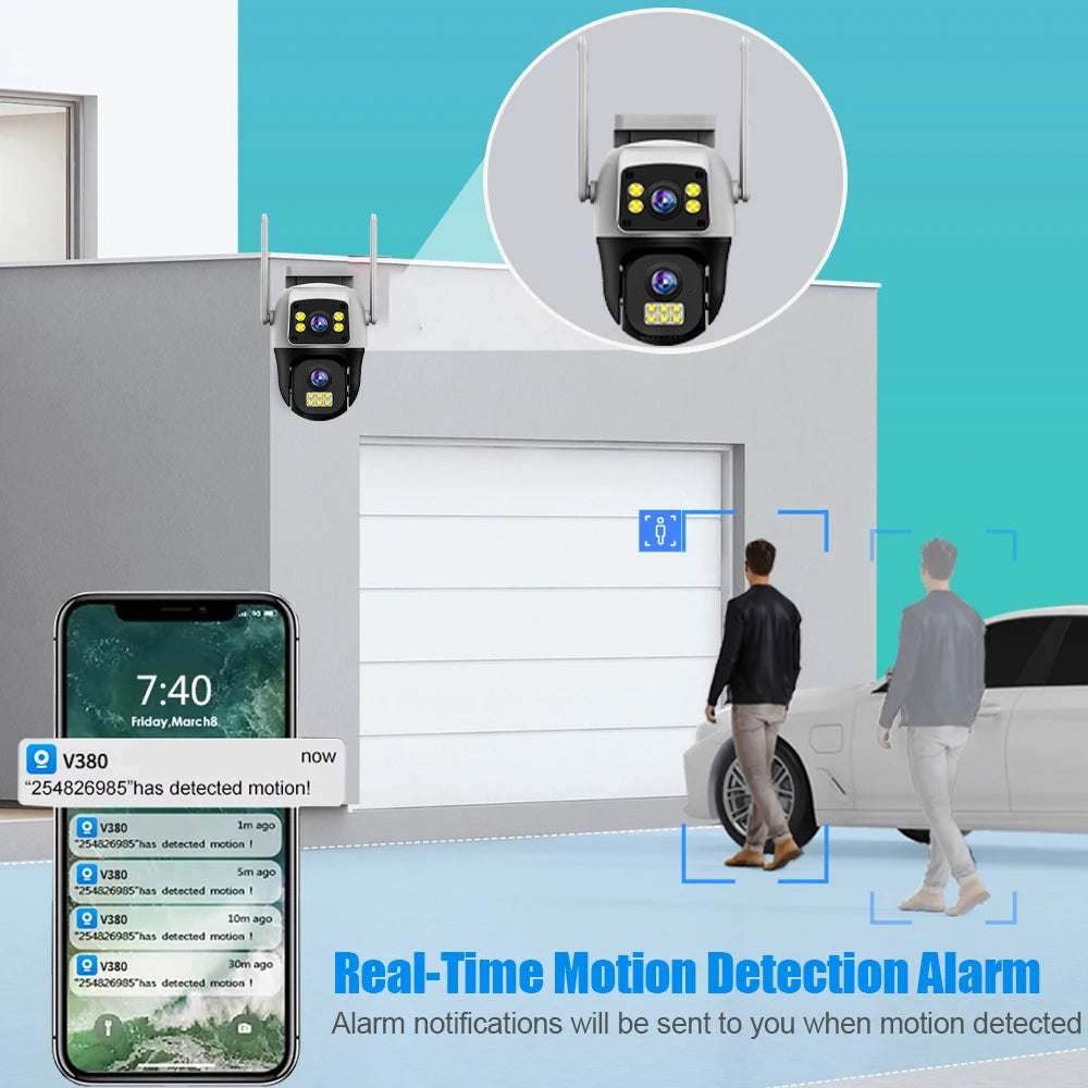 V380Pro 8MP 4G WiFi Dual Lens Dual Screen PTZ Camera IP66 Waterproof Human Detection Security Cam