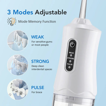 Inteligentny irygator doustny elektryczny 220 ml, nić wodna, 3 tryby, ładowalny, przenośny, irygator do zębów, do czyszczenia zębów
