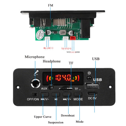 KEBIDU Bluetooth 5.0 MP3 Player With Mic 10W Amplifier WMA WAV APE Decoder Board Handsfree Car Audio Player USB AUX TF FM Radio