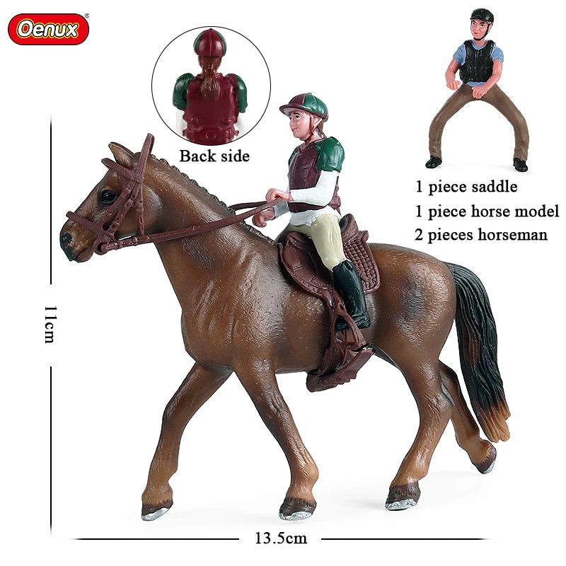 Oenux Farm Horse Race Model Action Figures DIY Equestrianism Horseman Animals Figurine Cute Education Collection Kids Toy Gift