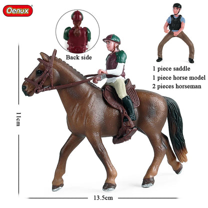 Oenux Farm Horse Race Model Action Figures DIY Equestrianism Horseman Animals Figurine Cute Education Collection Kids Toy Gift