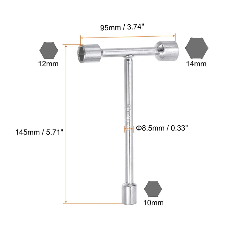 Uxcell T Handle Bicycle 3 Way Wrench 8mm 9mm 10mm 12mm 14mm 17mm 19mm Socket Spanner for Cycling Repair Wrenches Hand Tools