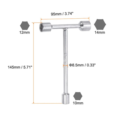 Uxcell T Handle Bicycle 3 Way Wrench 8mm 9mm 10mm 12mm 14mm 17mm 19mm Socket Spanner for Cycling Repair Wrenches Hand Tools