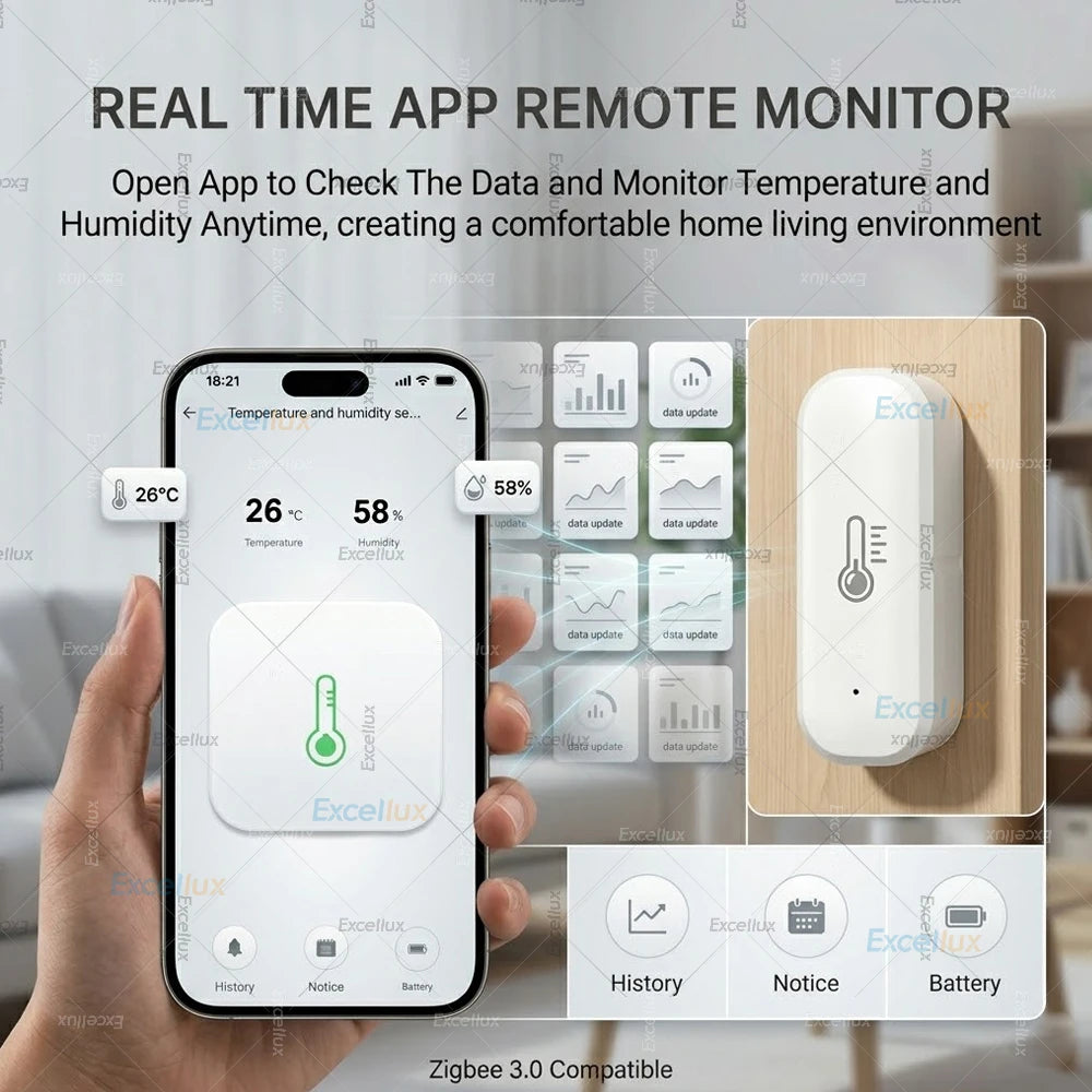 Zigbee 3.0 Temperature Humidity Sensor With External Temp Probe Smart Thermo Hygrometer For Plants Aquarium Freezer Need Gateway