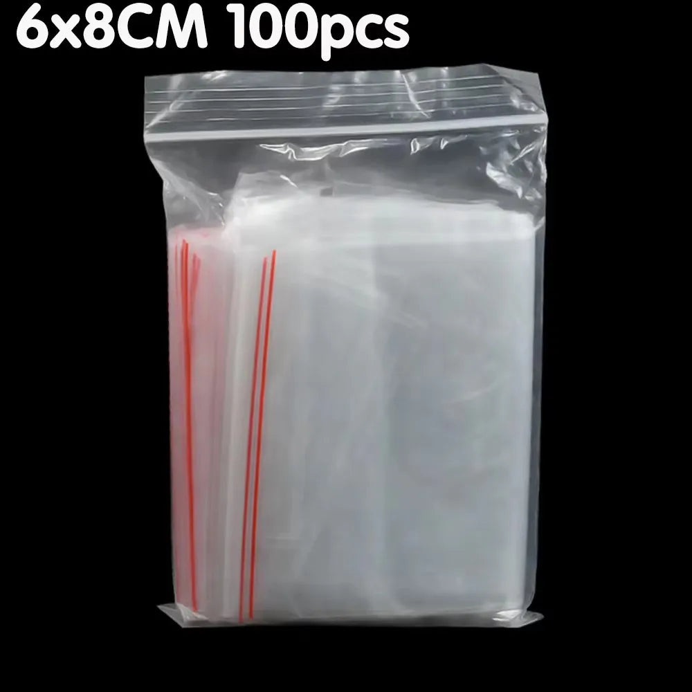 100/200/300pcs Small Zip Lock Plastic Bag Reclosable Transparent Bag Shoe Bag Vacuum Bag Poly Clear Bags Thickness 0.05mm