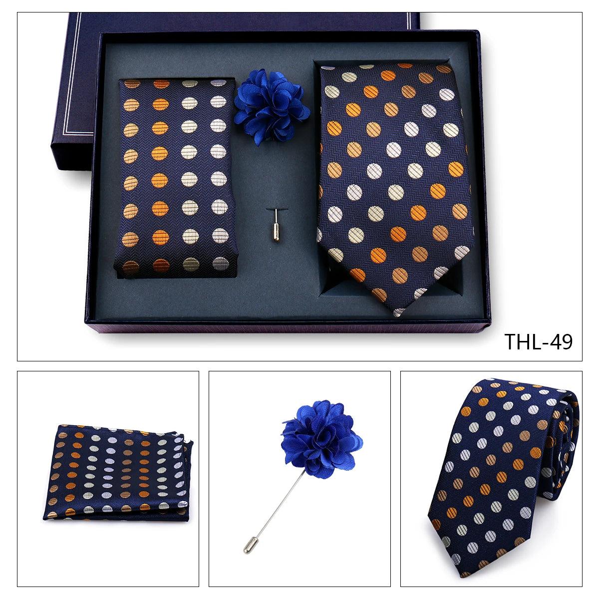 Elegant Ties For Men Classic Paisly Neck Tie Pocket Square Brooch Set With Gift Box Mens Business Wedding Suit Accessories