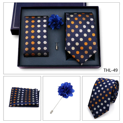 Elegant Ties For Men Classic Paisly Neck Tie Pocket Square Brooch Set With Gift Box Mens Business Wedding Suit Accessories