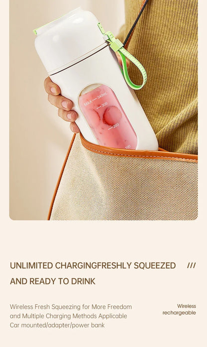 Portable Electric Juicer Cup 350mL for Smoothies Shaved Ice Juices12 Blade Stainless Steel Blender with Wireless Charging