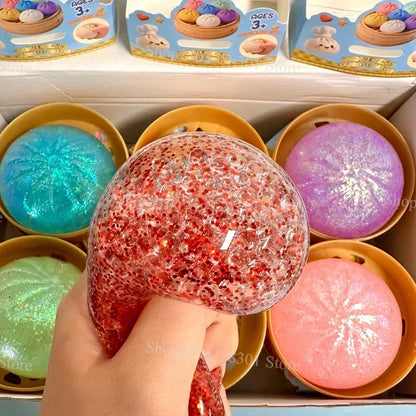 Colorful Dumpling Squishes Stress Balls Fidget Sensory Toys Simulation Food Squishies Bun with Steamer Squeeze Dough Ball Gifts