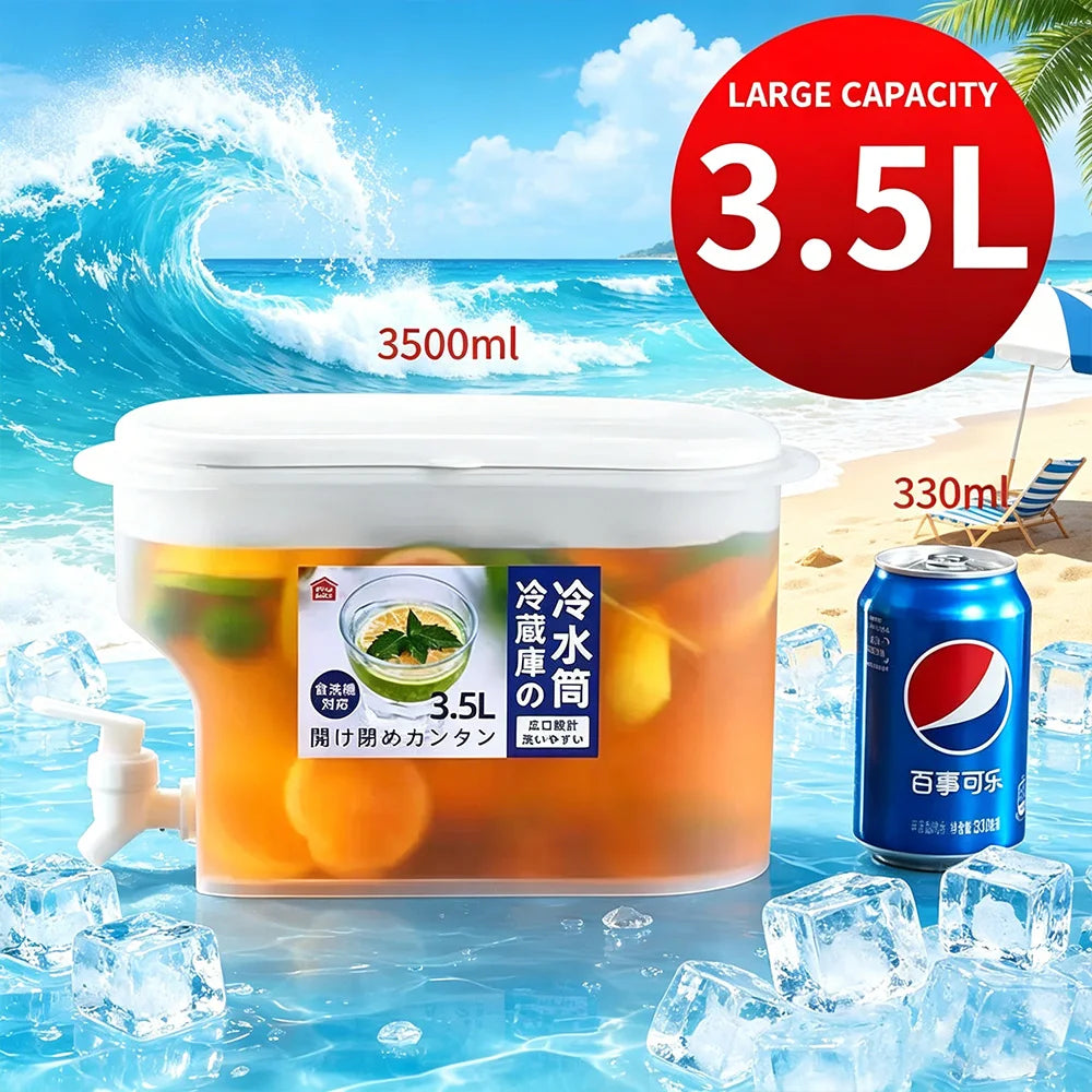 3.5L Large Cold Water Container with Tap, Household Water Jug, Summer Iced Drink Fruit Tea Dispenser for Outdoor Events