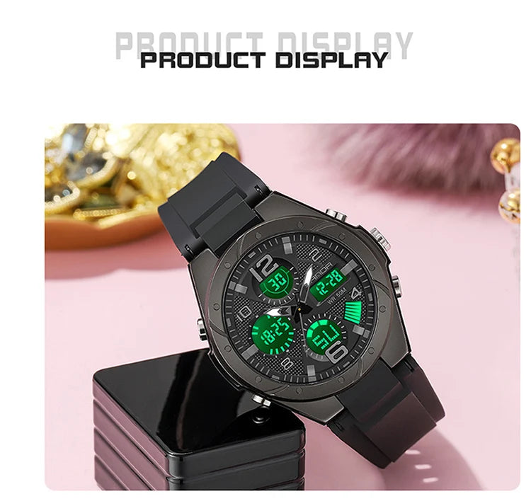 SANDA Luxury Ms LED Digital Sport Watch Fashion Casual Gold Wrist Watch Women Girl Military Waterproof Quartz Wristwatches 6062
