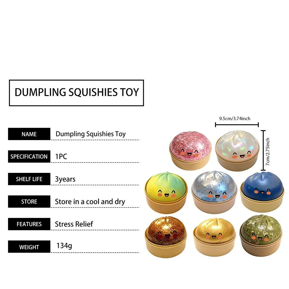 Glitter Slow Rising Dumpling Stress Relief Ball Steamed Bun Squishy Toy Stretchy Reusable Decompression Toy Office Travel Gift