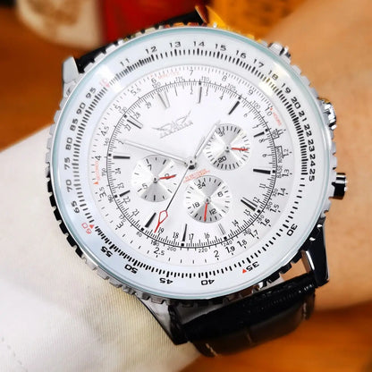 JARAGAR Pilot Automatic Watch for Men Military Multifunction Sub-Dials Mechanical Watches Top Brand Luxury Leather Strap Clock