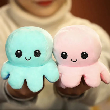 18/28/48cm Cute Reversible Mood Octopus Plush Toy Double Sided Flip Octopus Pillow Soft Stuffed Animal Doll Home Room Decor Gift