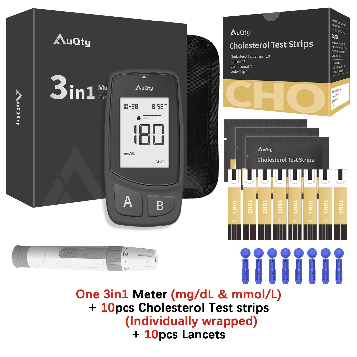GUC 3in1 Multifunction Cholesterol Uric Acid Blood Glucose Meter Blood Sugar Test Strip Diabetes Glucometer Kit Gout Monitor