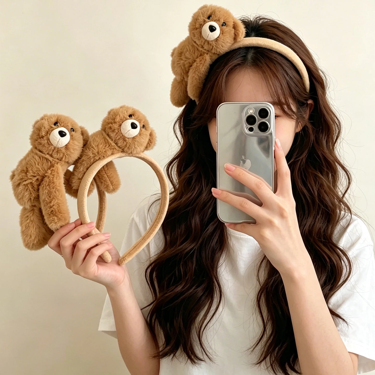 1PC Cute Plush Teddy Bear Hair Claw Clip, Sweet Bow Decor Jaw Clip, Kawaii Hair Accessory For Girls Daily Casual Styling