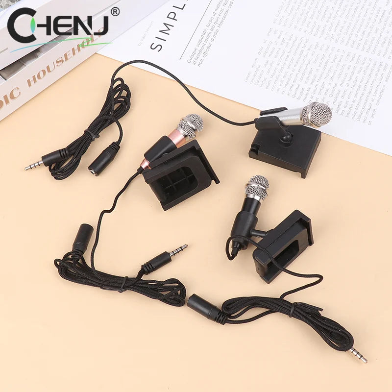 3.5mm Portable Mini Microphone With Stand Stereo Studio Mic For Smart Phone Laptop Desktop Handheld Microphone