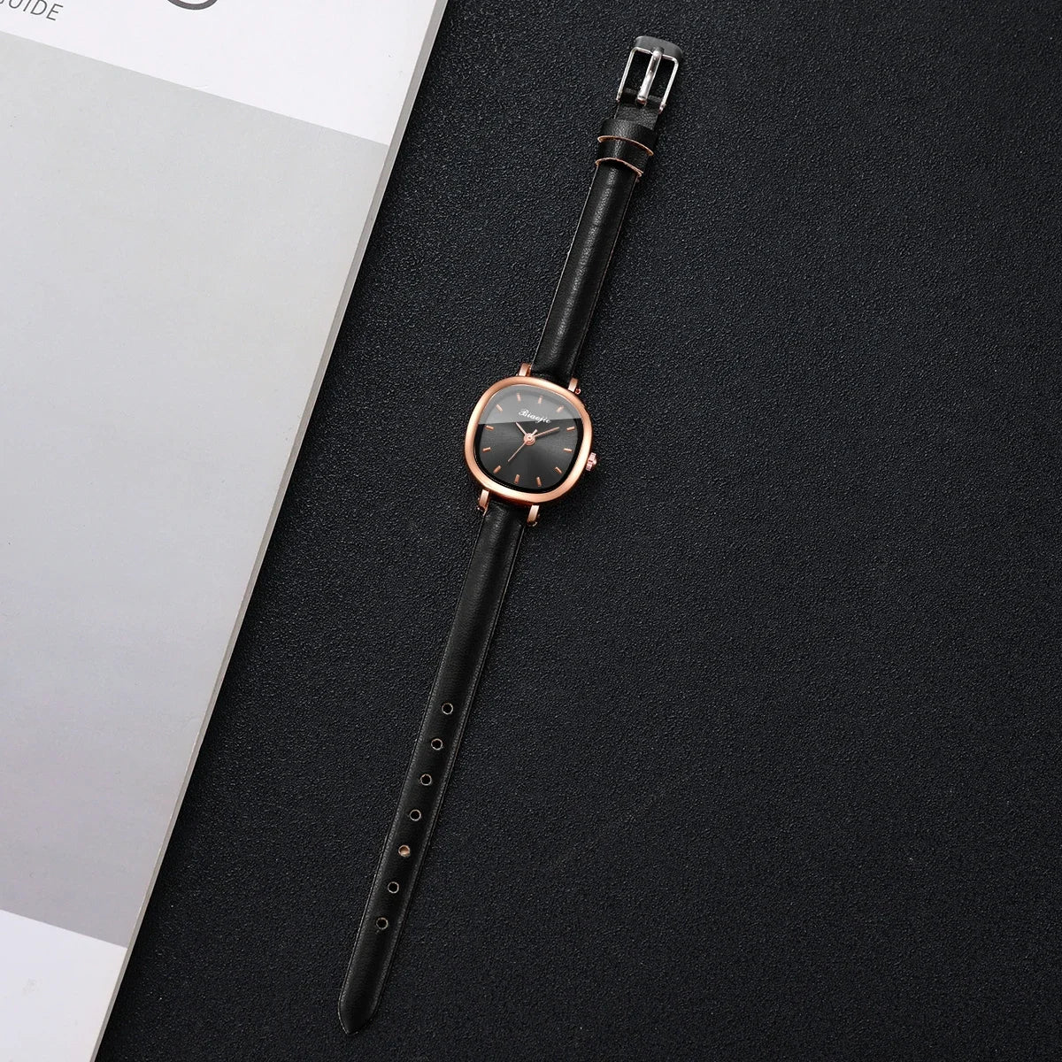 5PCS Elegant Women Watch Jewelry Set Fashion Leather Strap Quartz Wristwatch Heart Necklace Earrings Bracelet Gift (Without Box)