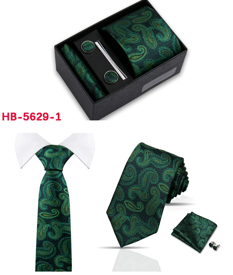 Classic Mens Tie Set Paisley Hanky Cufflinks In Gift Box Jacquard Woven Neckties Set For Men Formal Wedding Fashion Accessories