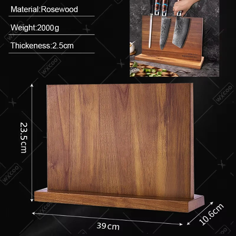 Long Magnetic Knife Block Acacia Wooden Kitchen Knife Holder Kitchen Counter Strong Enhanced Magnets Stands Storage Knife Holder