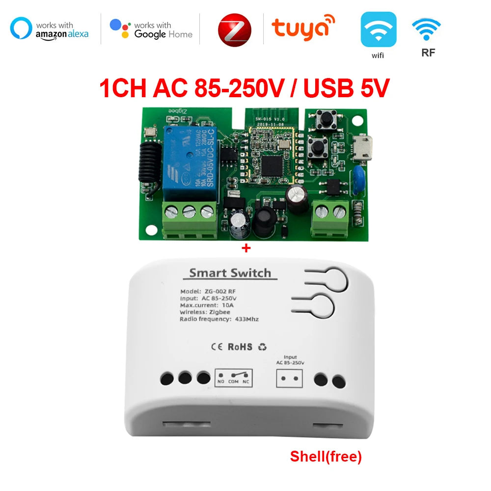 Tuya Zigbee Relay 4CH Smart Home Switch Module APP Remote Control Wireless Radio RF 433 4 Channel Relay for Zigbee Gateway Hub