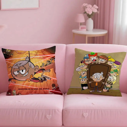 Popular Cartoon The Loud House Cushion Cover Soft & Easy-Wash Pillow Case – Versatile for Couch, Bed, Travel and Office