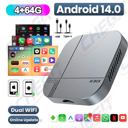 Android Smart AI Box 4G+64G/2G+32G Wireless CarPlay Android Auto TV Box For Youtube Netflix For VW Nissan Toyota Hyundai Ford