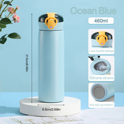Ladies Insulated Cup With Straw Pop Up Lid Portable Minimalist Water Bottle Couple Vacuum Mug For Daily Use