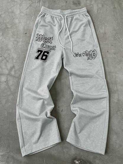 Men Wide Leg West Coast 76 Double Side Print Sweatpants 100% Polyester Gothic Baggy Y2K Drawstring Casual Jogger Pants