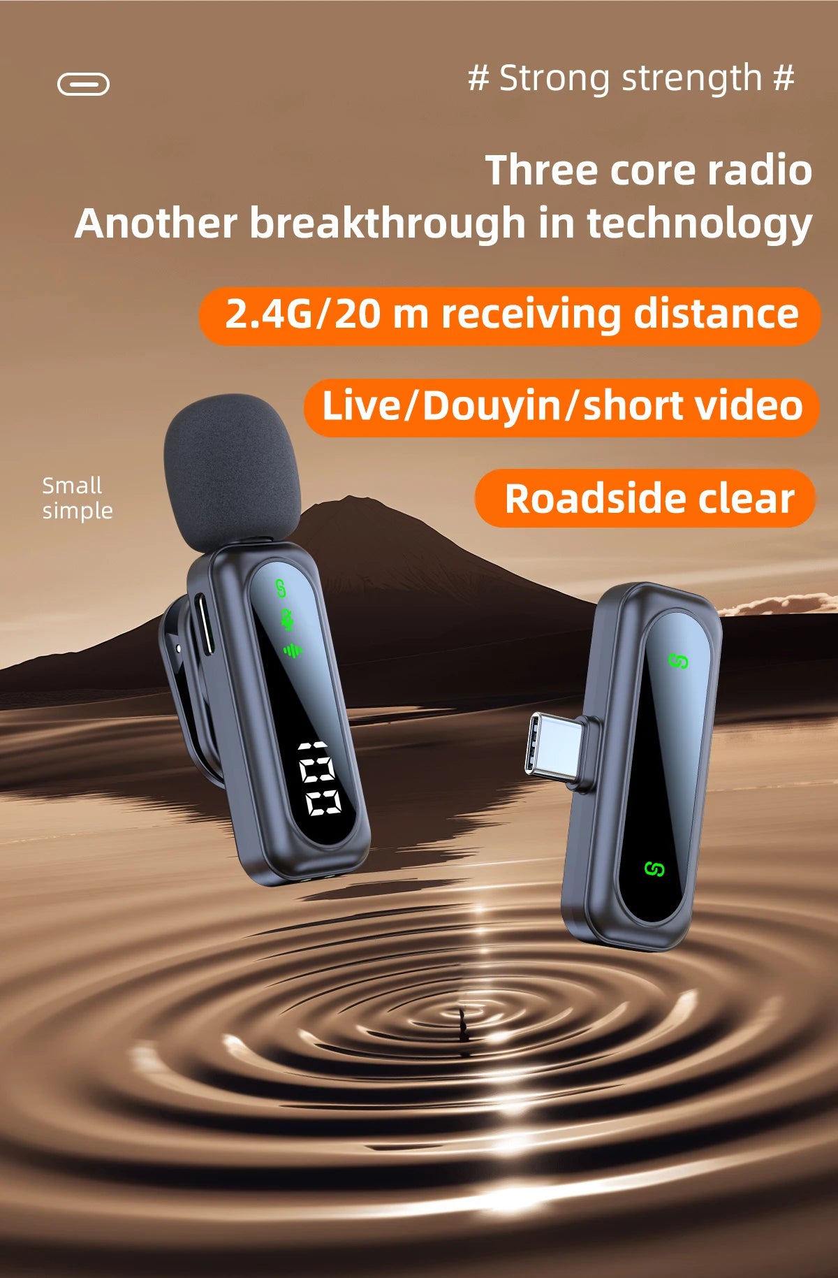 High quality Clip-On Lavalier Microphone J21 Wireless Mini Lapel Mic with100mah Battery for Video Recording Vlog/Podcast Creator