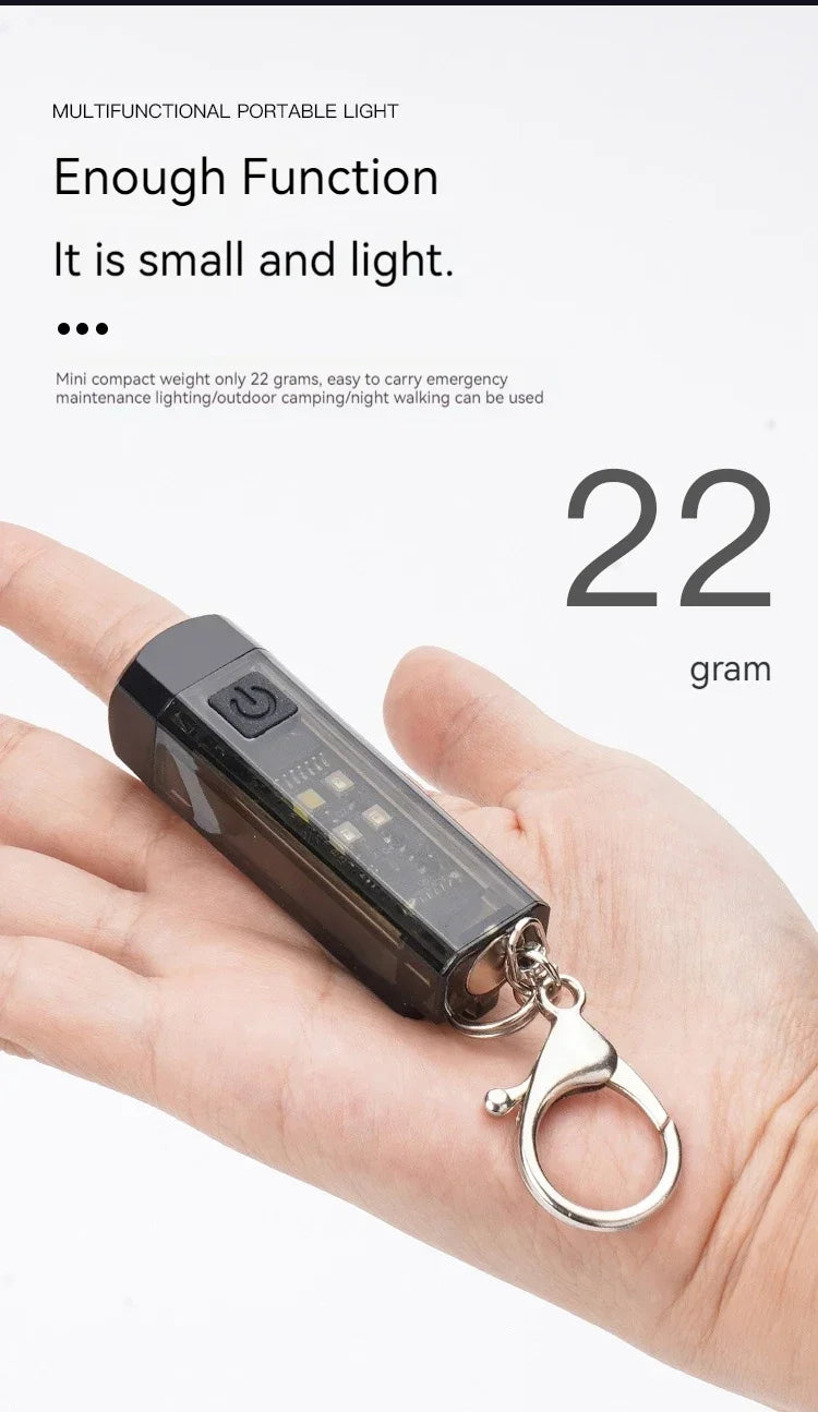 Strong MINI Flashlight Multi-function Keychain Light Mini LED Key Torch Lamp Rechargeable 7 Lighting Modes Camping Fishing