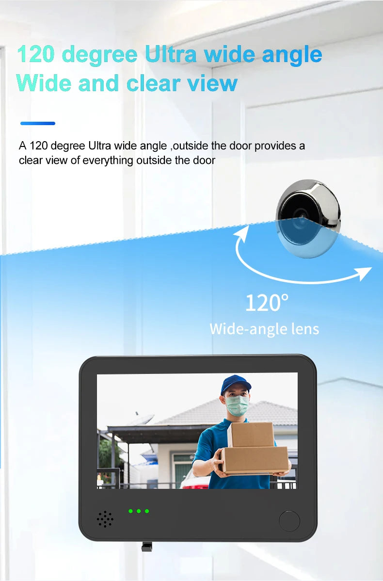 4.3inch Smart Life Door Peephole Camera WiFi Tuya Human Detection 120° 2KHD 3MP IPS Screen Remote Danmini Digital Door Video Eye
