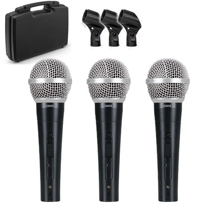 3PCS Sm58switch Wired Microphone With Clips Suitcase Cardioid Dynamic Microphone For Stage Singing Karaoke BBOX REC